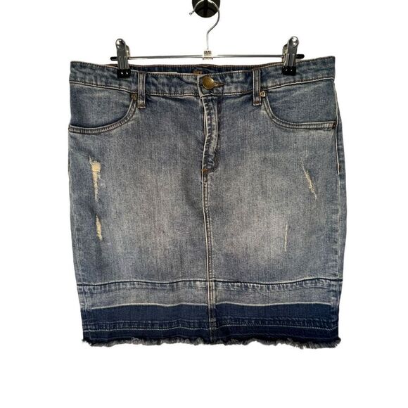 KUT From The Kloth Dyed Frayed Denim Distressed Rosie Pencil Skirt - Picture 1 of 6